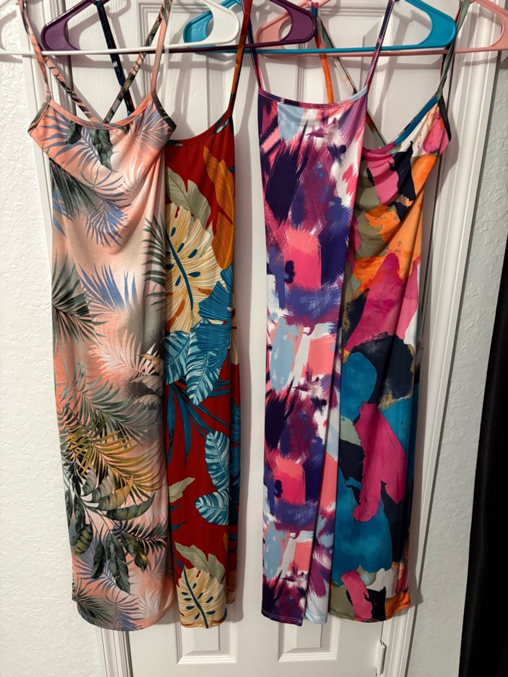 Set of 4-Colorful Printed Dresses Bundle - Tropical & Abstract Prints